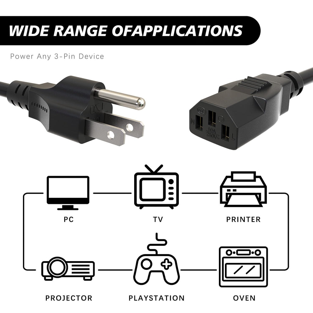 3 Prong Power Cord Compatible with Horizon Fitness Treadmills, Power Cable Replacement for BowFlex, Superfit, Sole E35 E55 F63 F80,for Goplus 2 in 1 Folding Treadmill,Computer TV ect Universal Charger