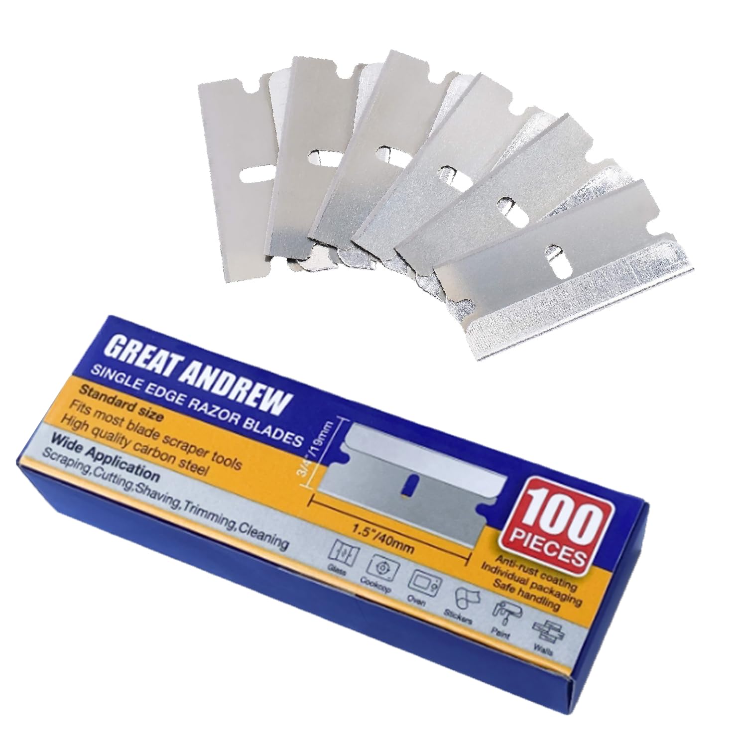Great Andrew Single Edge Razor Blades, 100 Pack Straight