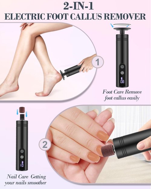 2 in 1 Electric Foot Callus Remover, 9 Speed Adjustable Foot Sander with LED Display, Electric Foot Grinder with 2000 mAh Rechargeable Battery, for Callus Removal, Replaceable Sandpaper Discs (Black)