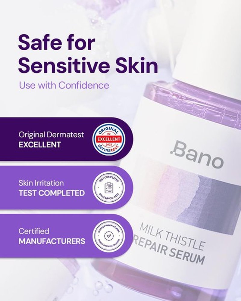 BANO Milk Thistle Repair Serum - Skin Barrier Repair Essence | Calming & Hydrating Face Serum with Centella for Sensitive Skin | Fast-Absorbing | Korean Skin Care | Fragrance Free | 1.01 fl oz