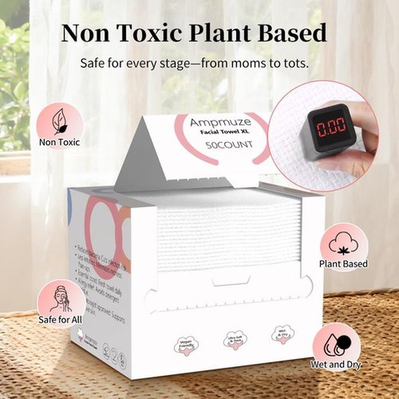Disposable Face Towels, 10"×12" Face Towel, Towelettes XL, Ultra Soft & Thick Makeup Remover Dry Wipes for Sensitive Skin, Chemical Free 50 Count (1 Pack)