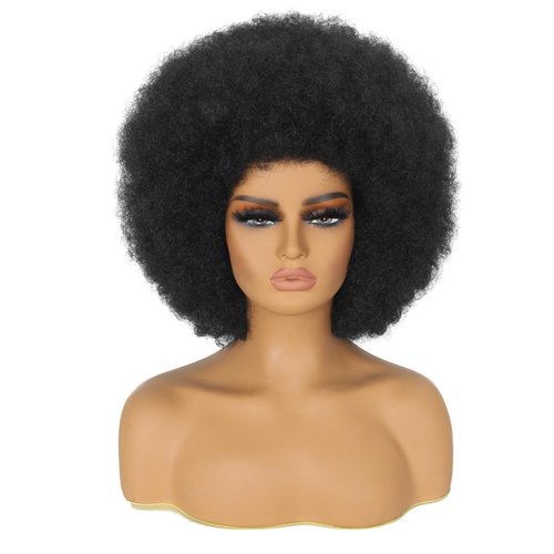 MYCNIMY Afro Wigs for Black Women 70s Afro Curly Wigs Soft Natural Looking Fluff and Bouncy Black Afro Wigs Synthetic Hair Big Afro Wig for Daily Party Cosplay Costume(Black)