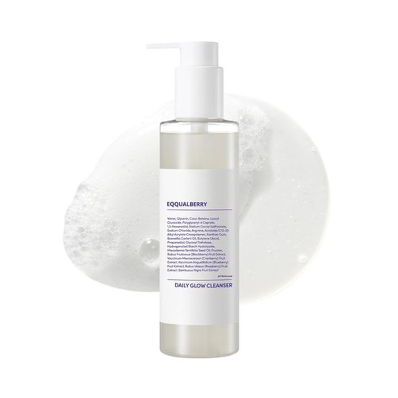 EQQUALBERRY pH Balanced Daily Glow Gel Cleanser 7.1 fl oz. 210ml Moisturizing finish, Gentle Gel Cleaning, Korean Skincare EWG Green