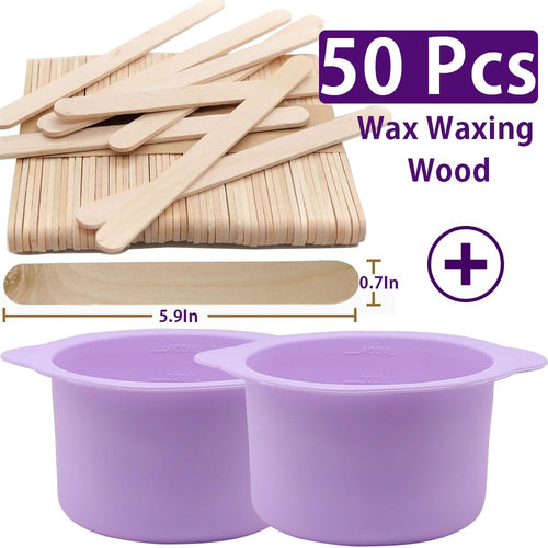 2-pack Silicone Wax Warmer Liner, Silicone Wax Bowl for Wax Warmer, Non-Stick Wax Melt Warmer Wax Pot Replacement, Reusable Wax Melt Liner with 50 Pcs Wax Spatula Sticks for Hair Removal purple