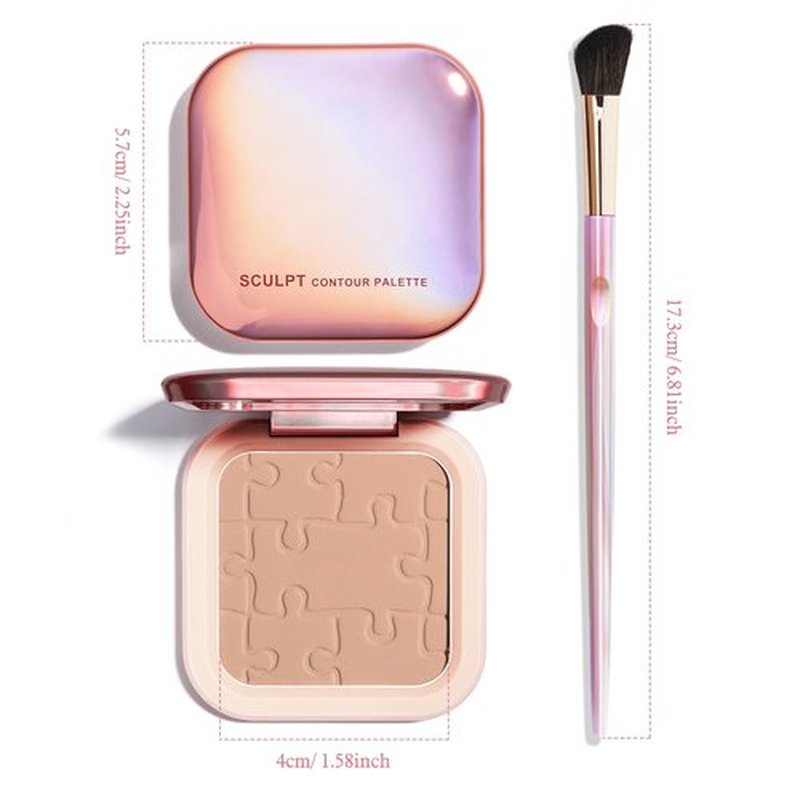 LSxia Cream Contour Powder Palette Kit with Brush & Mirror, Matte Bronzer Cool Toned Contour Powder Palette for Face Sculpting Makeup (#C02 Soft Brown)