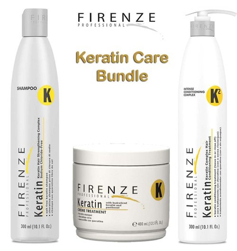 Firenze Professional Keratin Care Bundle - Keratin Shampoo, Intense Conditioner and Mask Treatment Pack with Free Red Gift Bag