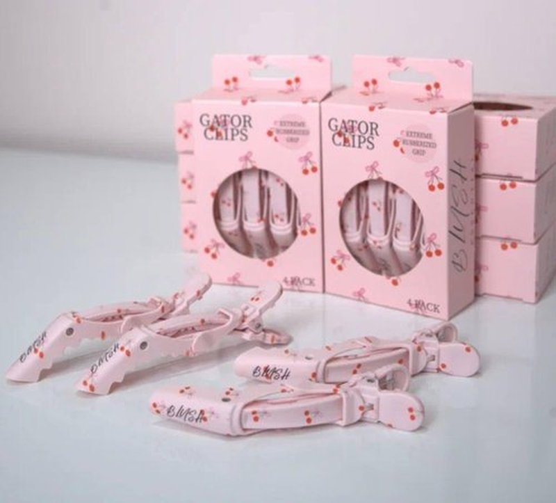 Blush Essential Professional Alligator Hair Clips - 4pk Cute Cherry & Bow Design Hair Clips for Women, Gator Hair Styling Clips, Hair Sectioning Clips for Styling and Cut
