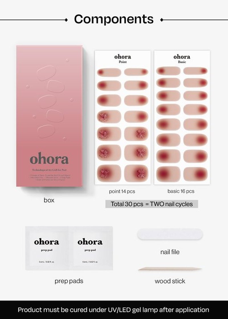 ohora Semi Cured Nail Strips (N Dear Gift) - Works with Any UV/LED Lamps, Salon-Quality, Long Lasting, Easy to Apply & Remove - Includes 2 Prep Pads, Nail File & Wooden Stick