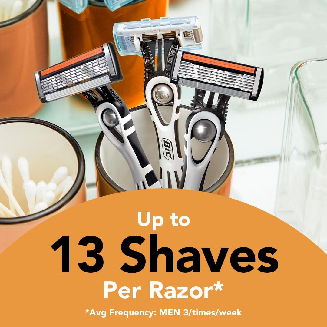 BIC Flex 5 Sensitive Men's Disposable 5-Blade Razors, Comfortable Shave, 2-Pack