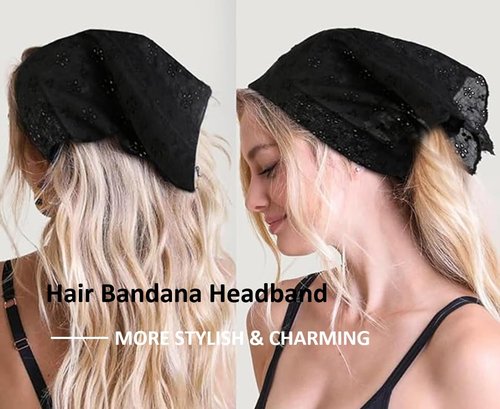 Head Scarf Headband for Women’s Hair hair - Black Bandanas for Women - Lace Hair Scarf Bandana Headband - Cute Stylish Head Kerchief Summer Accessories