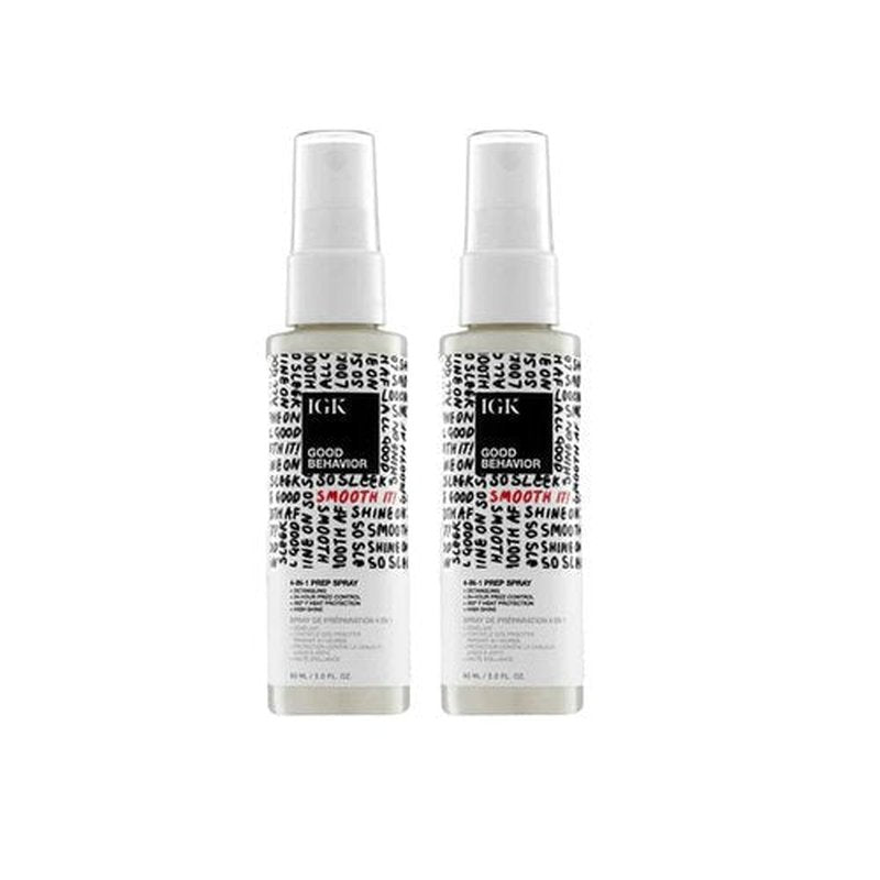 IGK Good Behavior 4-in-1 Prep Spray Travel Size - Detangles, Controls Frizz & Protects Hair | 2.0 Fl Oz (Pack of 2)