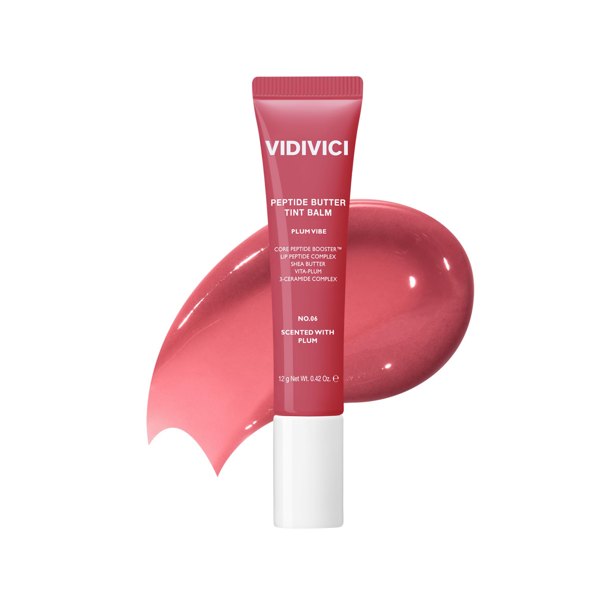 VIDIVICI Peptide Butter Tint Balm | 10 Color Variants, Korean Moisturizing Lip Tint with Melting Peptide Complex™ & Sheer Tinted Glow - 06 PLUM VIBE (12g, 0.42Oz)