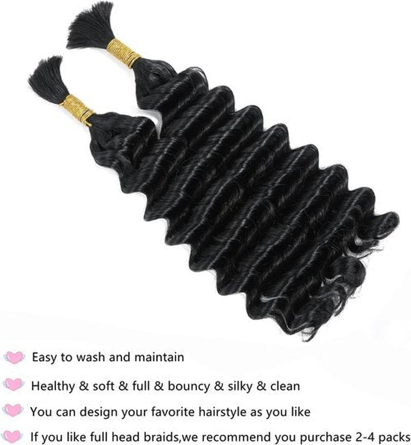 Human Braiding Hair for Boho Braids 100% Virgin Human Hair Curly Knotless 12A Deep Wave Bulk Bohemian Braiding Hair Extensions #1B Natural Black 18 Inch 100g