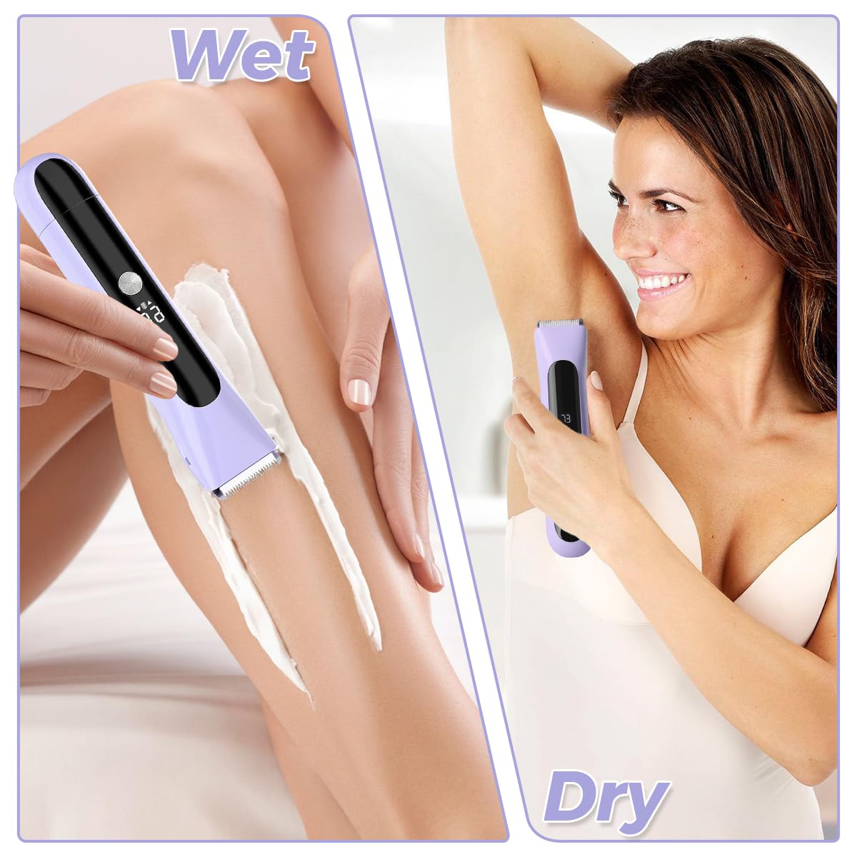 Msiud Electric Shaver for Women, 2 in 1 Bikini Trimmer Waterproof Rechargeable Facial Hair Remover with Ceramic Blades Dual Head, Pubic Hair Trimmer Body Grooming Travel Design for Shower Use