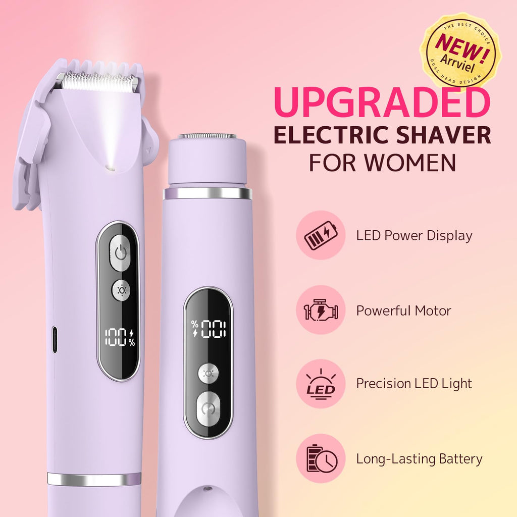 CoolHair Bikini Trimmer for Women,Smooth Electric Razor for Sensitive Skin, IPX7 Waterproof Wet & Dry Cordless Body Shaver & Grooming Set for Bikini Area, Pubic Hair, Face, Underarms & Legs(Purple)