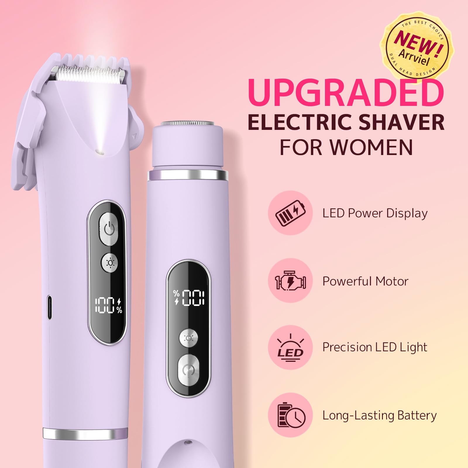 CoolHair Bikini Trimmer for Women,Smooth Electric Razor for Sensitive Skin, IPX7 Waterproof Wet & Dry Cordless Body Shaver & Grooming Set for Bikini Area, Pubic Hair, Face, Underarms & Legs(Purple)