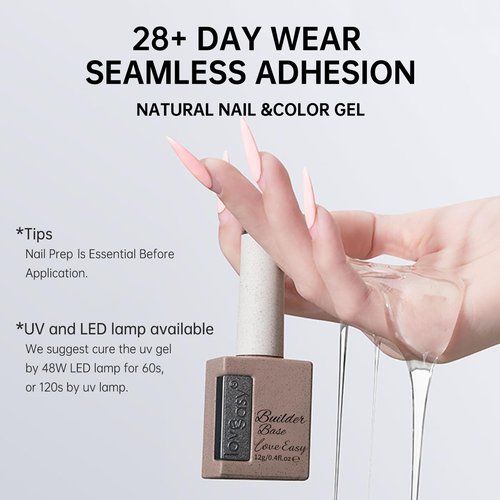 Love easy 6-in-1 Builder Gel & Base Coat for Nails, Enhance Building Strengthening Apex Enhancement Soft Gel Polish, Beginner Friendly with Upgraded Brush (Nude Pink, pH 5)