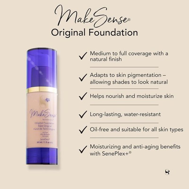 SeneGence MakeSense Original Foundation, Dewy, 1 Fl Oz, Long-Lasting Oil-Free Formula with Skin-Nourishing Ingredients, Water-Resistant