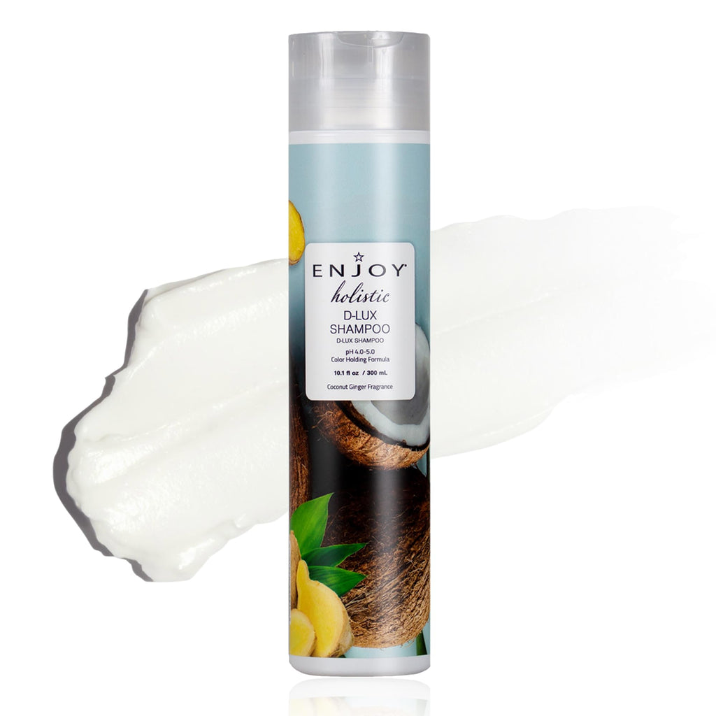Enjoy Holistic D-Lux Shampoo - Deep Nourishing Treatment for Thick, Coarse & Curly Hair - Ultimate Softness, Shine & Detangling - Sulfate & Paraben Free - Tropical Coconut & Ginger Scent - 10.1 Fl Oz