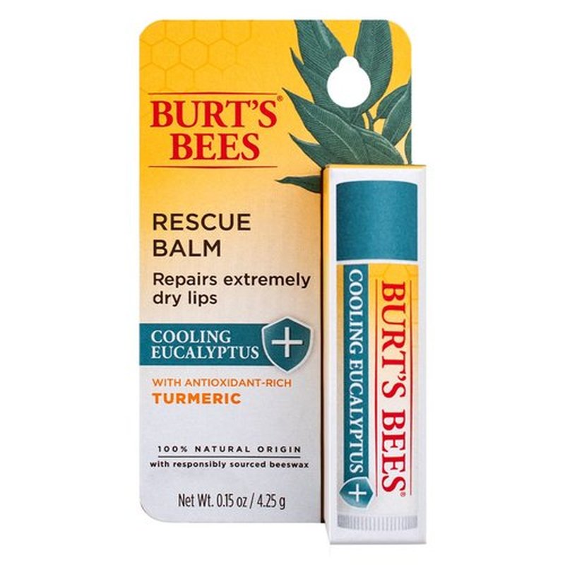 Burt's Bees Natural Rescue Lip Balm - Healing Beeswax & Antioxidant Turmeric | 6 Tubes, 0.15 Oz Each