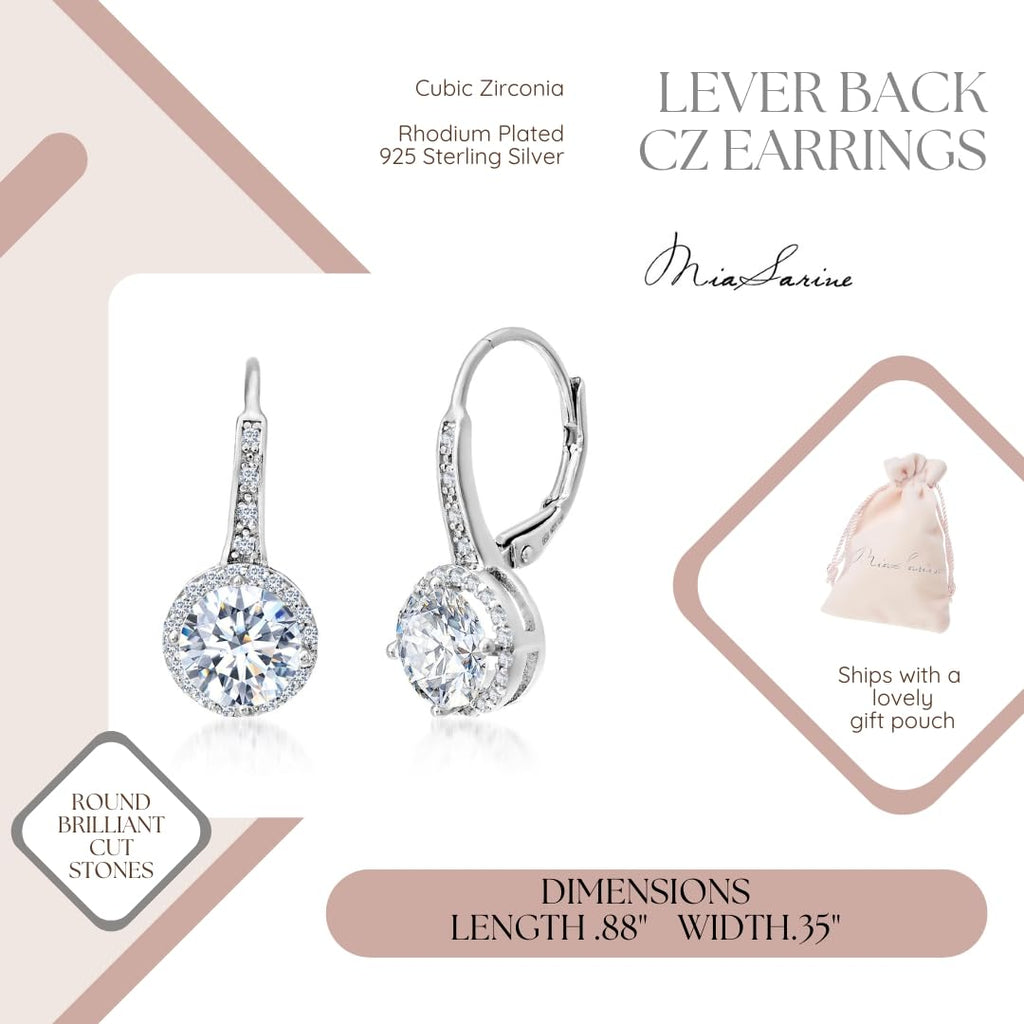 Mia Sarine 925 Sterling Silver Cubic Zirconia Halo Lever Back Dangle Bridal Earrings for Women