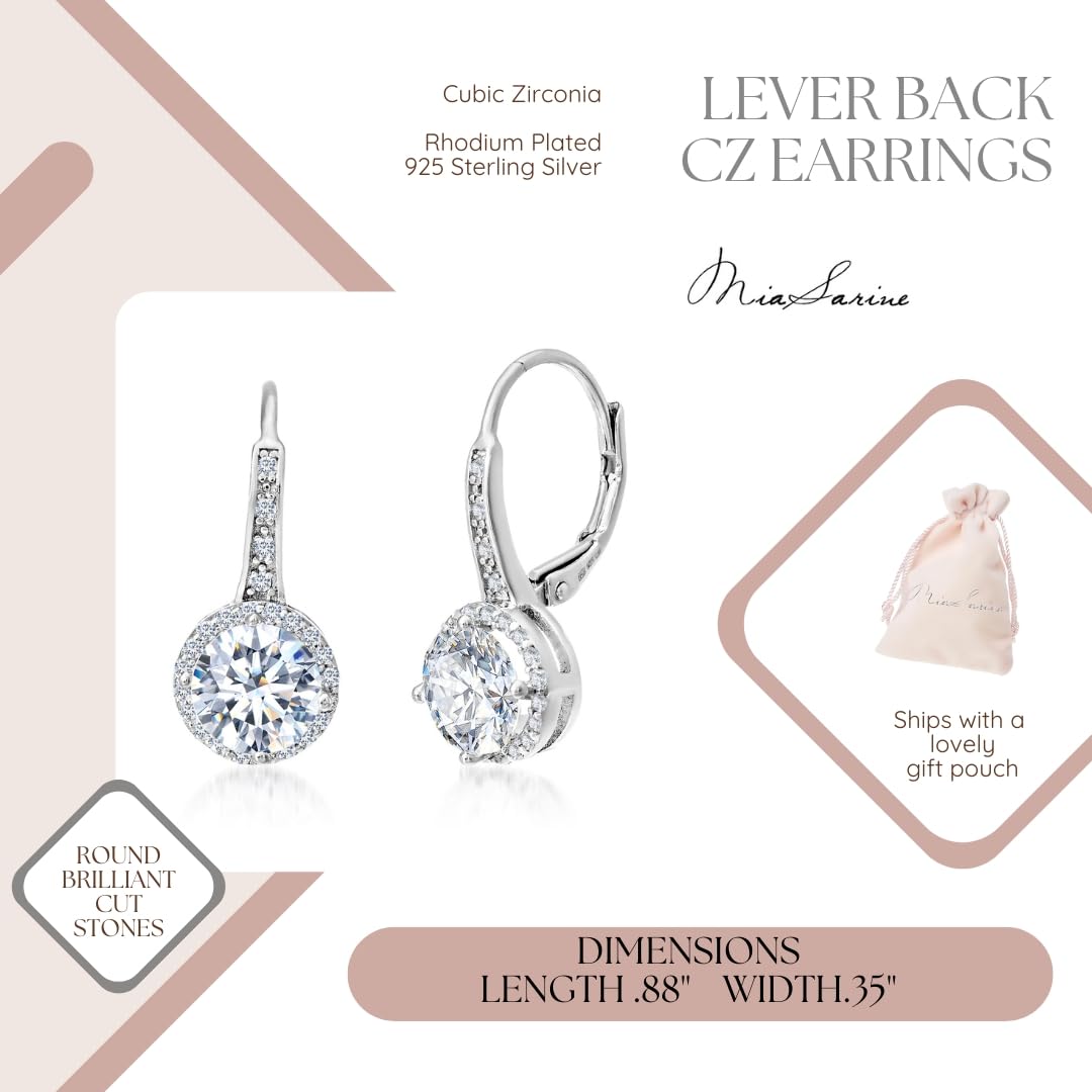 Mia Sarine 925 Sterling Silver Cubic Zirconia Halo Lever Back Dangle Bridal Earrings for Women