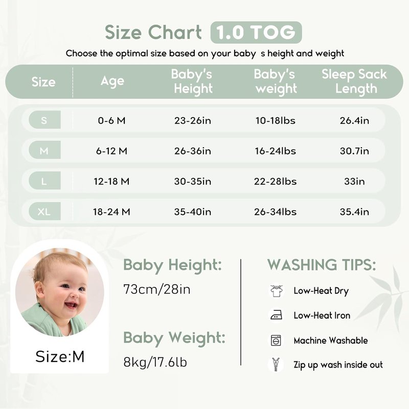 Yoofoss Baby Sleep Sack | Rayon Made from Bamboo | Super Soft 1.0 Tog Wearable Blanket for 6-12 Months