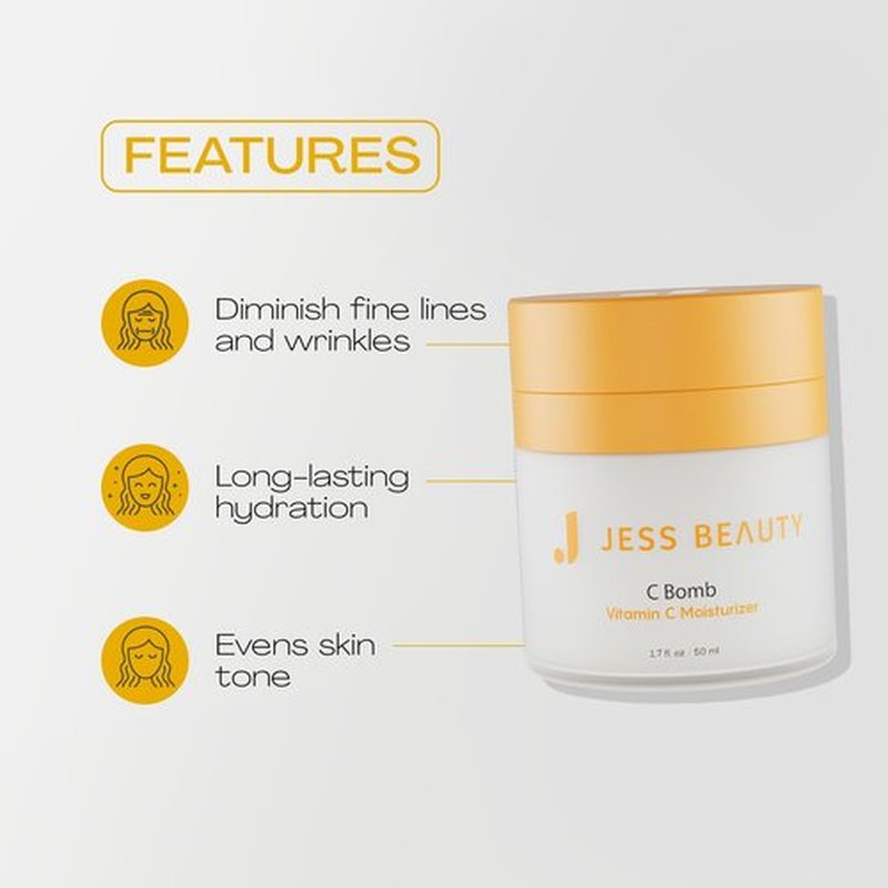 JESS BEAUTY | Vitamin C Face Moisturizer for Even Skin Tone - Hydrating Skincare Cream 1.7 fl oz