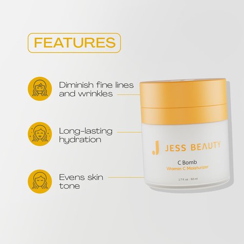 JESS BEAUTY | Skin Care C Bomb Vitamin C Face Moisturizer Even Skin Tone | Hydrating Skincare Face Cream Self Care 1.7 fl oz