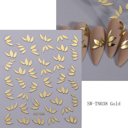 8 Sheets Flower Leaf Nail Stickers - 3D Self-Adhesive Metal Flower Nail Decals in Gold, Silver & Rose Gold - Floral Nail Designs with Retro Petal Leaves - Perfect for Women's Manicure Decoration