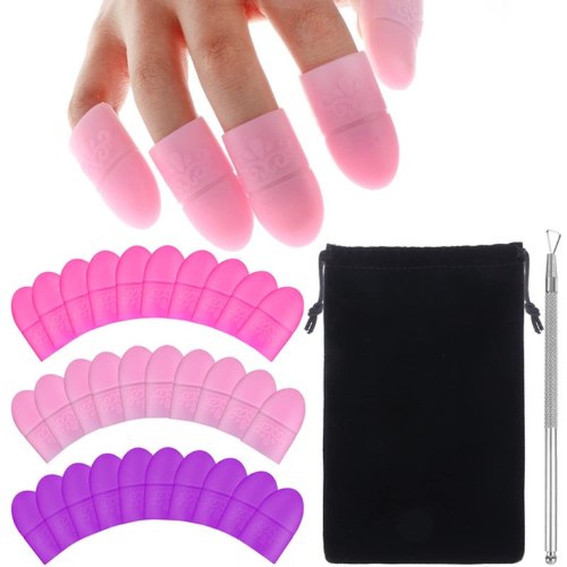PIAOPIAONIU 30 PCS Nail Polish Protector for Fingers Silicone Fingertips Protect Nails Finger Cover Caps Comfortable Finger Sleeves from Tanning Beds/UV Rays