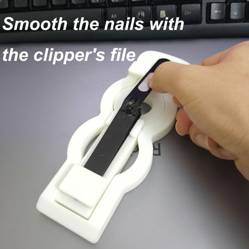 One-Handed Nail Clippers for Elderly or People with a Limb Difference or One-Sided Weakness, Such as Stroke Survivors to Cut Nails Independently (White)