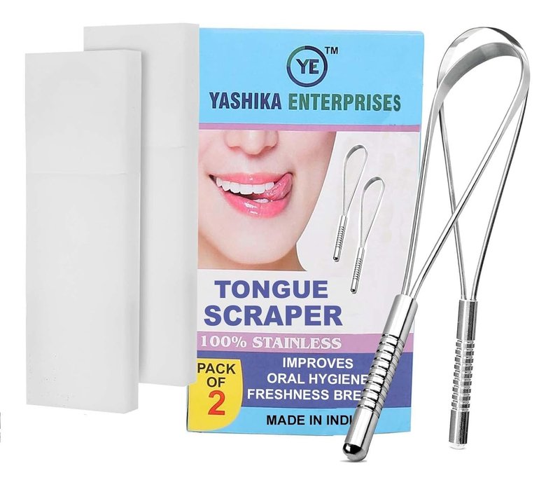 YASHIKA ENT Stainless Steel Tongue Scraper - 2 Pack Multicolor Travel Cases for Fresh Breath