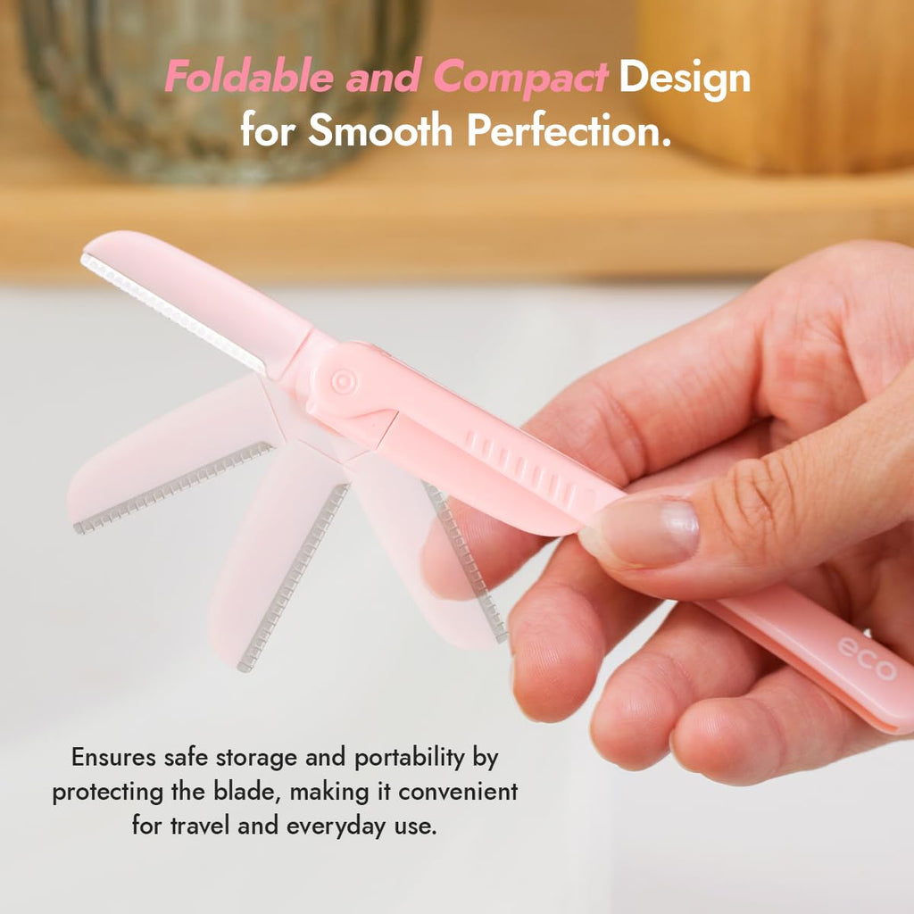 Dermaplaning Tool - Foldable Facial Razor for Women and Men, (3ct) | Womens Facial Peach Fuzz Remover & Eyebrow Trimmer, Dermaplaning Razor, Face Razors for Women, 3 pc (Pink)
