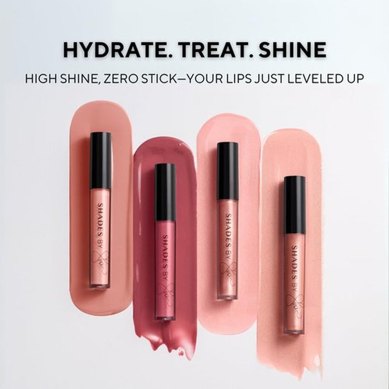 Shades By Shan Lip Gloss, High Shine Non-Sticky Formula, Anti-Aging with Squalane and Vitamin E, Pink (Shanpagne, Full Size)