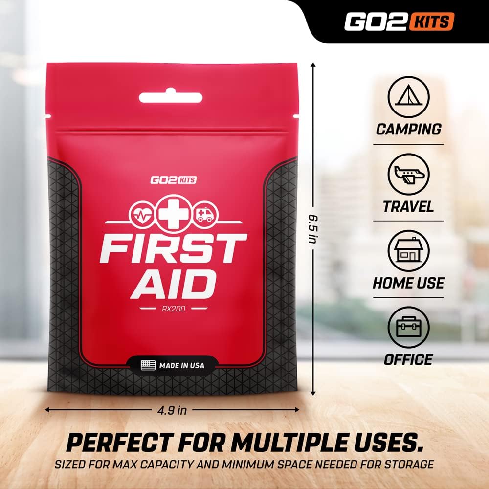 Go2Kits 38-Piece First Aid Kit 2.0, Basic Plus Emergency First Aid Kit for Home, Work & Travel, Red, 38 Pieces, 3-Pack (RX200)