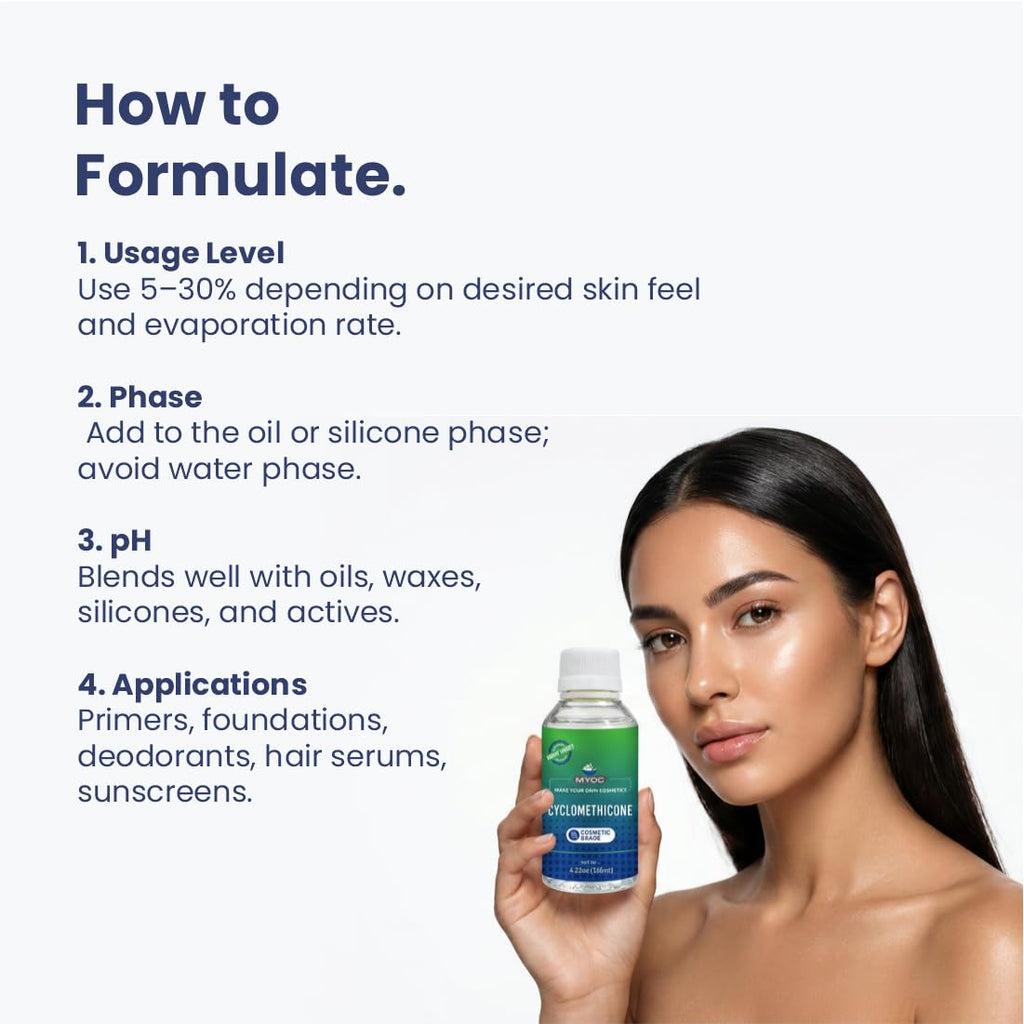 MYOC Cyclomethicone Liquid (120 ml / 4.05 fl oz) - Cosmetic Grade For DIY Serums Lotions Hair & Body Care