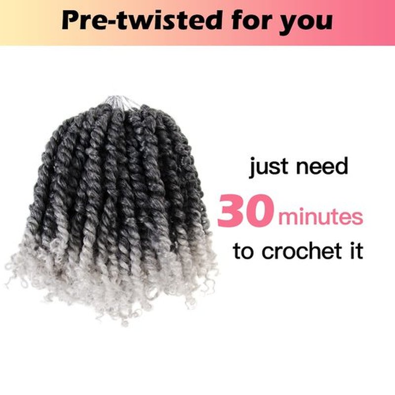 Niseyo 6 Inch Passion Twist Hair Pre-twisted 8 Packs Pre-looped Crochet Passion Twist Crochet Hair Short Braids (TGrey)