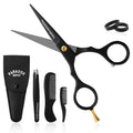 PARADOX IMPEX 5” Beard and Mustache Scissors, German Stainless Steel Beard Scissors Come with 1 Tweezers, 1 Beard Comb, 1 Mustache Comb and Pouch, Hair Scissors for All Facial Hairs. (Black)