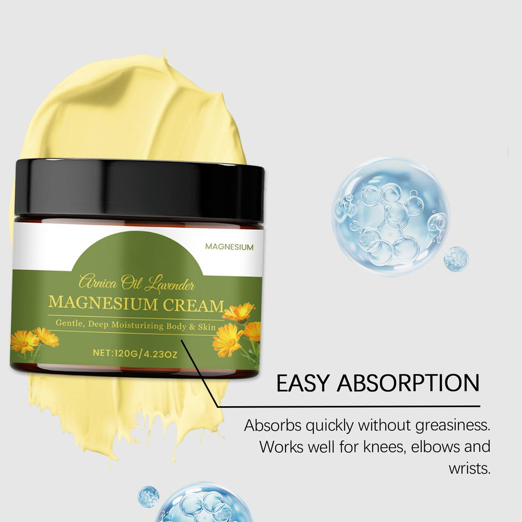 CleJoy Magnesium Cream with MSM & Arnica for Nerve Relief - 120g/4.23oz, Mild Formula Soothes Skin & Calms Nerves, Daily Soothing Moisturizing Body Care