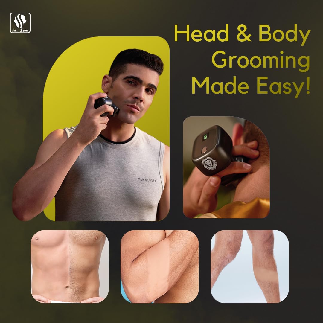 Skull Shaver One Lion Gold PRO Face Shaver for Men - Precision Grooming - Stepped Twin Foil - Ergonomic Grip - LCD Display - Cordless & Rechargeable
