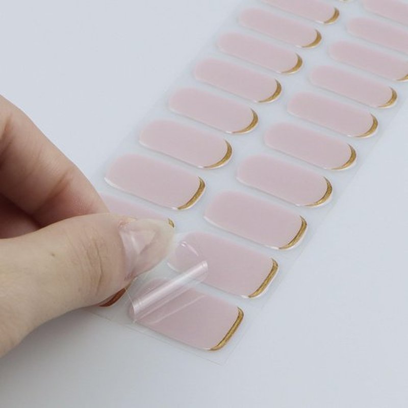 JMEOWIO Gel Nail Stickers Gold Line French Tip Semi Cured Gel Nail Strips Wraps UV/LED Nails Art Design Decoration Accessories