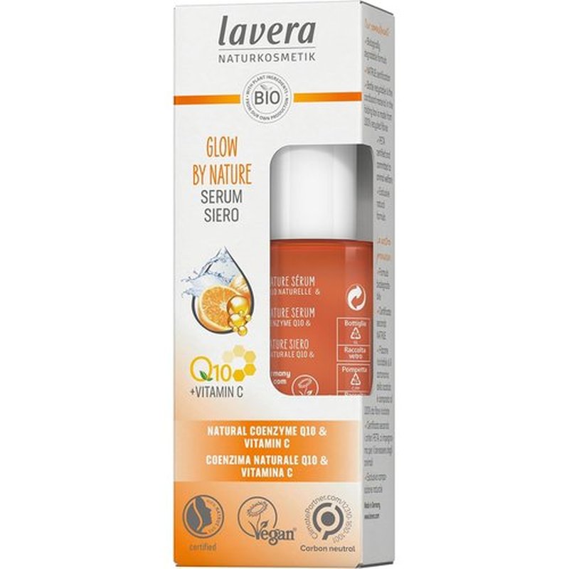 Lavera Glow by Nature Serum - Q10 & Vitamin C Face Serum for Radiant Skin - Vegan & PETA Certified - 1 Fl Oz