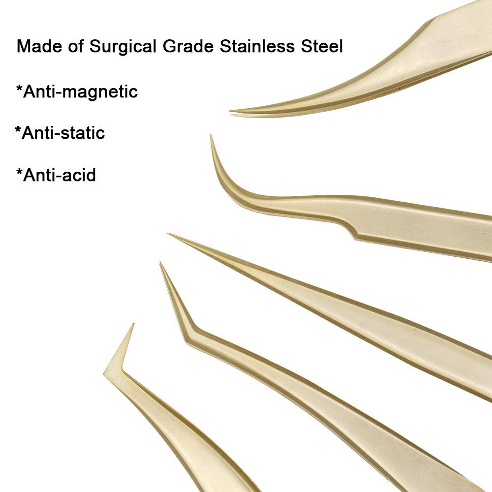 Ms.Queen Eyelash Extension Tweezers-Precision Tweezers for 2D-6D Volume&Individual False Lashes Extensions-Golden-L-Shaped Tweezers