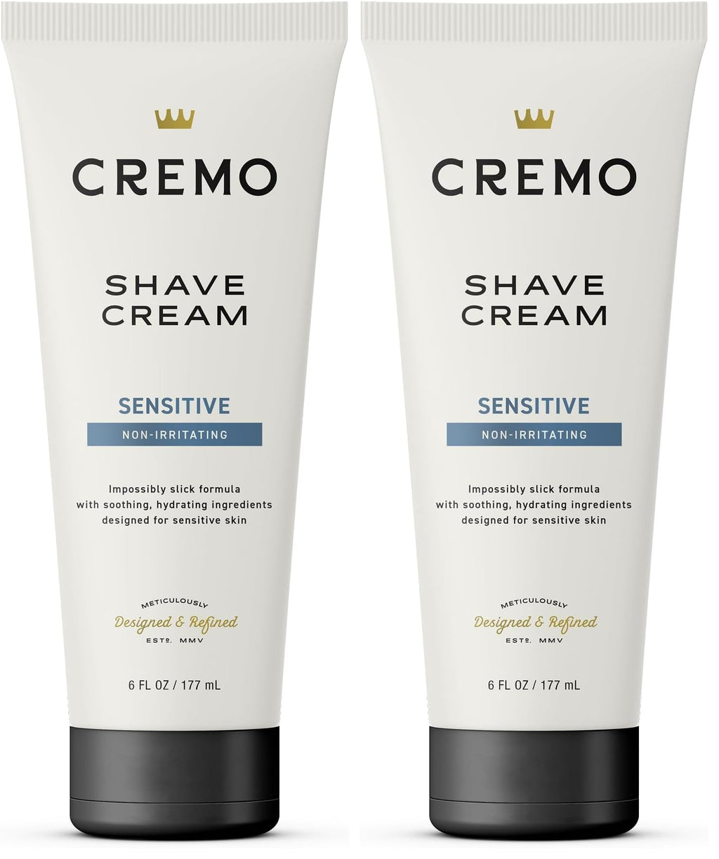 Cremo Sensitive Shave Cream, Astonishingly Superior Ultra-Slick Shaving Cream for Men, Fights Nicks, Cuts and Razor Burn, 6 Fl Oz (Pack of 2)