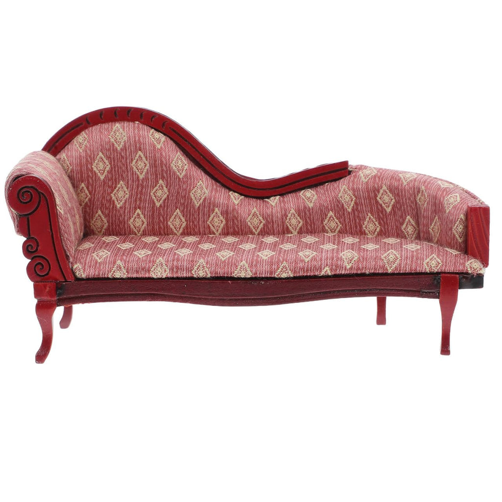 Angoily Miniature Chaise, 1/12 Scale Lounge Scale Vintage Floral Wood Sofa