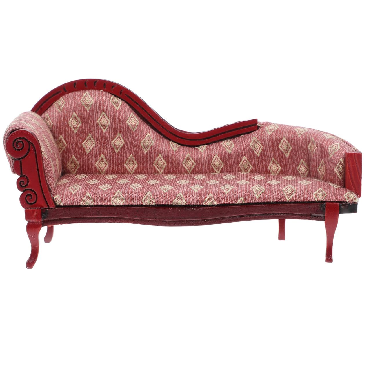 Angoily Miniature Chaise, 1/12 Scale Lounge Scale Vintage Floral Wood Sofa