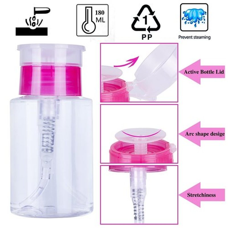 Biutee Cleaner Bottle Set for Nail Polish Remover with 1200 Lint Free Nail Wipes, 180ml Empty Push Down Pump Dispenser for Acetone, Salon Grade Manicure Cleaner Bottle & Non-Woven Nail Pads Kit
