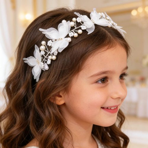 Campsis Butterfly Headband, White First Communion Headpiece for Women and Girls