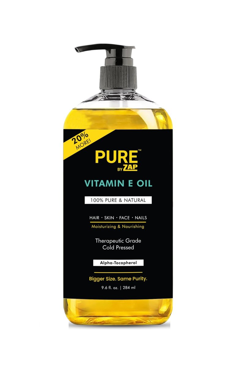Vitamin E Oil 100% Pure & Natural 28,000 IU Premium Cold-Pressed Oil -9.6 Fl Oz, Tocopherol for Repairing Dry, Damaged Skin, Moisturizing for Skin, Growth of Nails, Hair, Scalp, Scars
